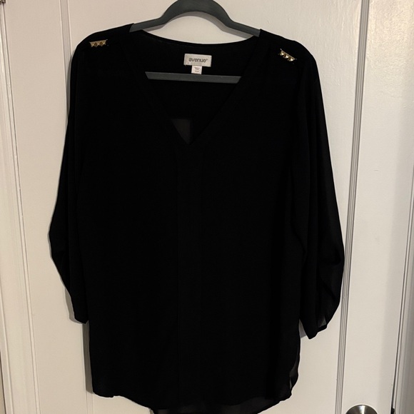 Avenue Tops - Avenue Black Blouse with Gold Shoulder Details